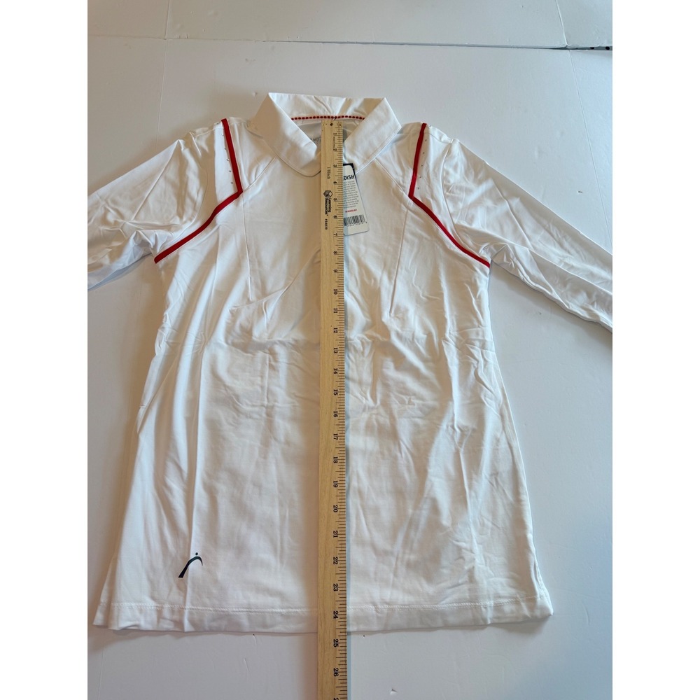 SwingDish Womens White Red Piping Rhinestone Golf Top Large NWT - Picture 3 of 6